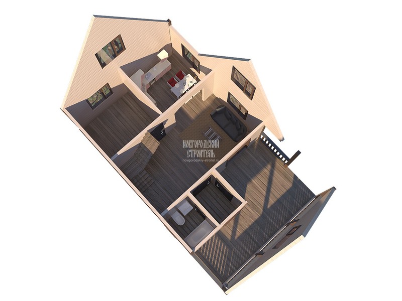 Дом из бруса 6х10 с мансардой и террасой - визуальный план