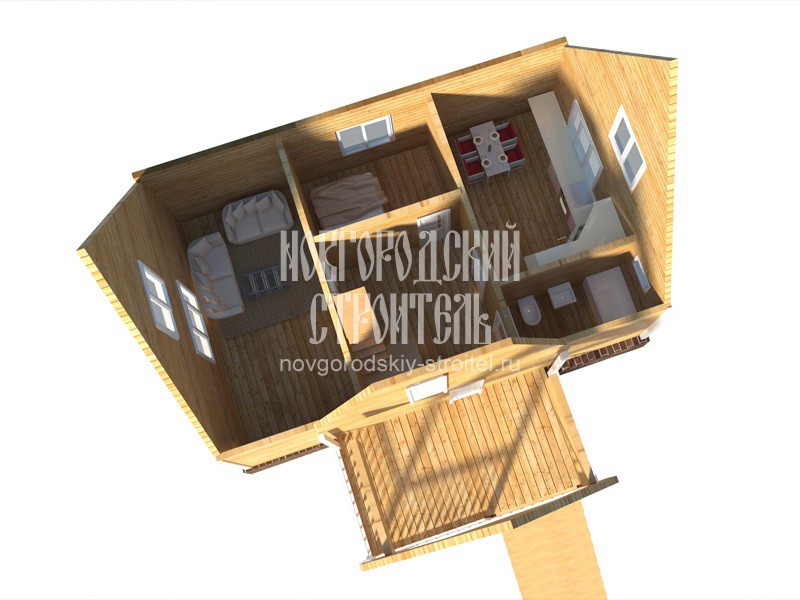 Проект каркасного дома 6х9 с балконом - визуальный план