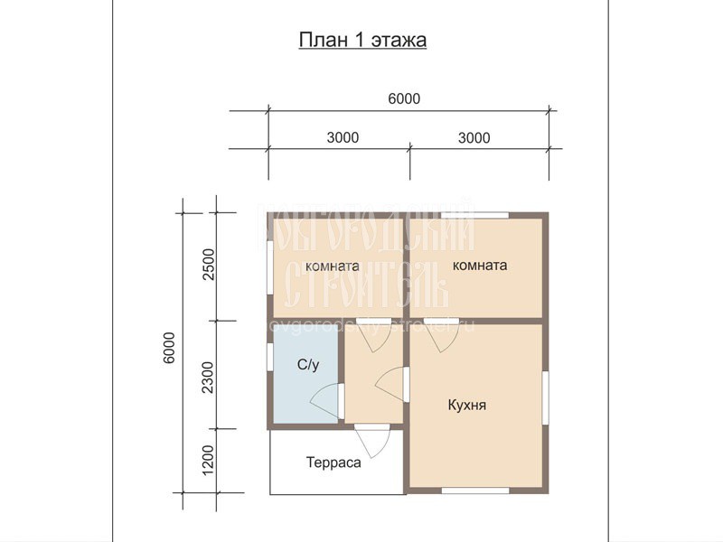 Проект одноэтажного каркасного дома 6х6 - планировка