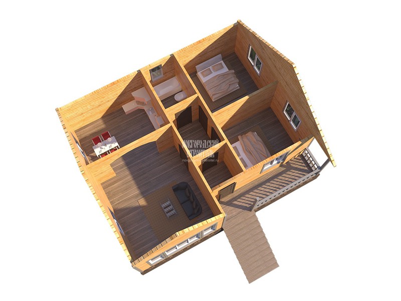 Проект одноэтажного каркасного дома 8х10 - визуальный план