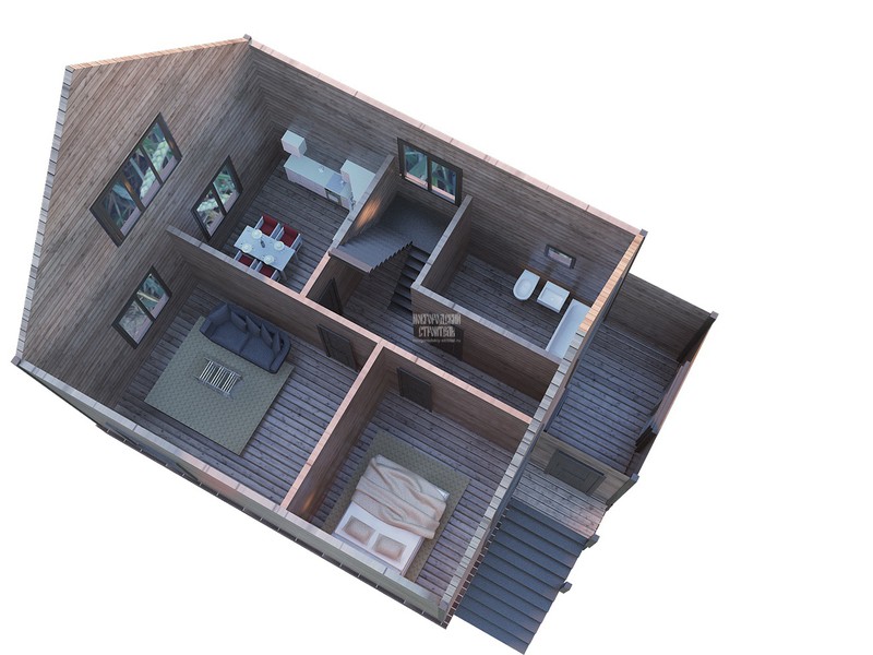 Проект каркасного дома 7х6 в 1.5 этажа - визуальный план