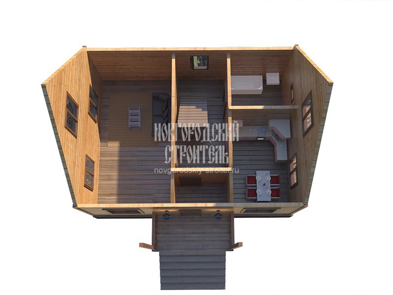 Дом из бруса с мансардой 6х8 - визуальный план