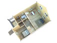 Проект полутораэтажного дома из бруса 10х7 с балконом - визуальный план (превью)