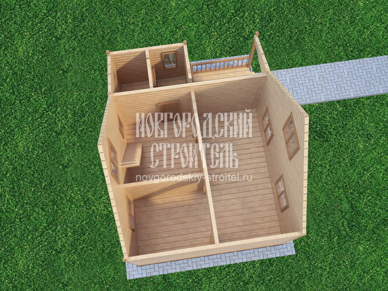 Проект каркасно-щитового дома 8х6 с мансардой - визуальный план