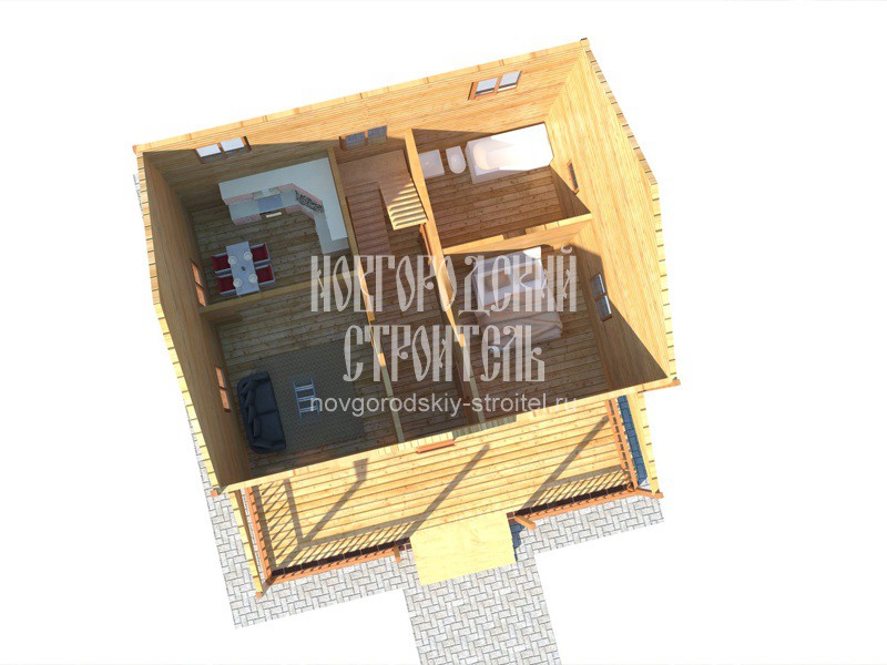 Проект двухэтажного каркасного дома 7х9 с террасой - визуальный план