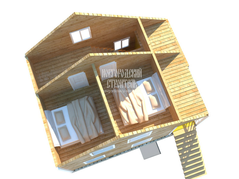 Проект каркасного дома 6х8 в 1.5 этажа - визуальный план