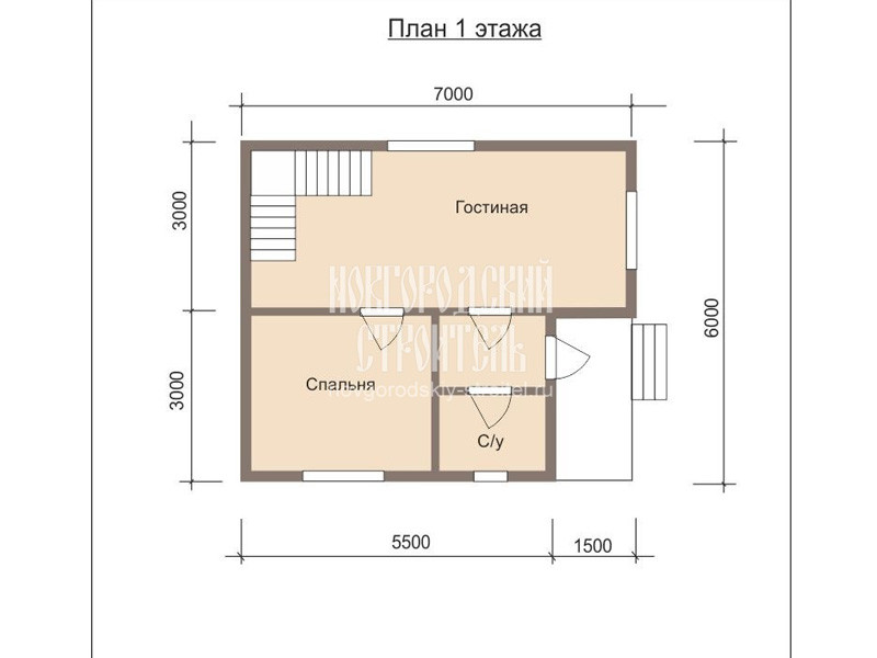 Проект каркасного дома 6х7 в 1.5 этажа с балконом - планировка