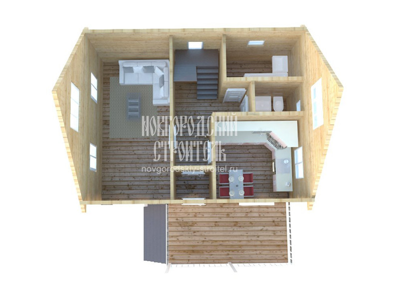 Дом из профилированного бруса 8х6 с мансардой - визуальная планировка 1 этаж