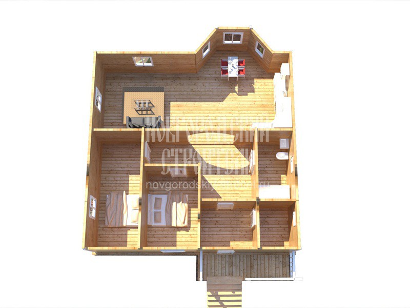 Проект одноэтажного каркасного дома 9х10 с эркером - визуальный план