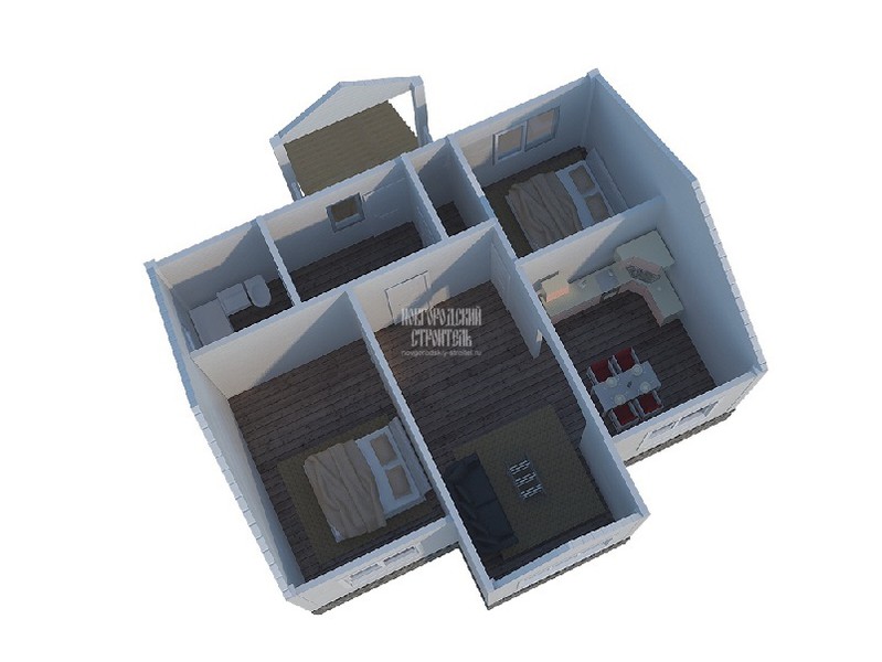 Одноэтажный дом из бруса 9х9 - визуальный план