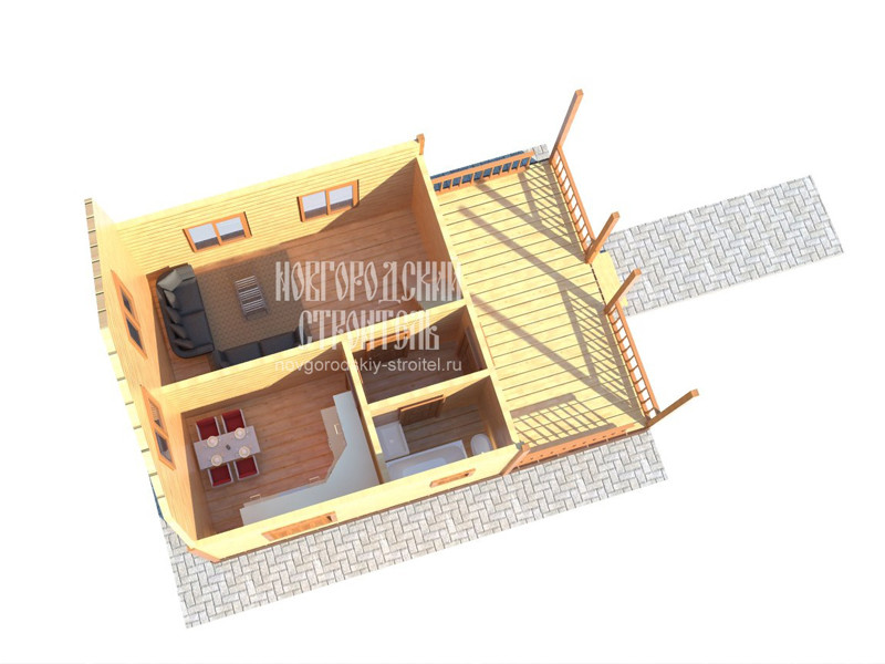 Проект дома из бруса 6х9 с мансардой и террасой - визуальный план