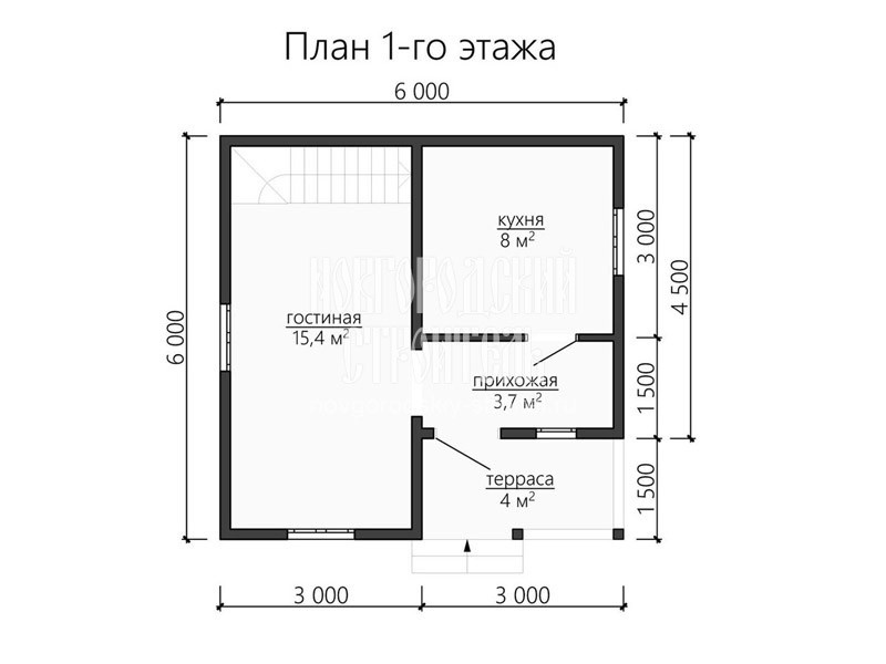 Планировка 1 этажа каркасного дома с мансардой 6 на 6 м