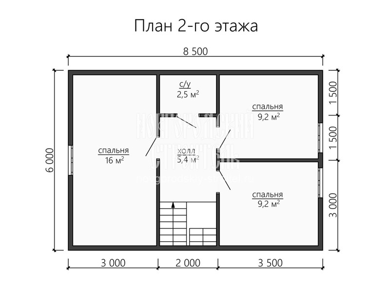Планировка 2 этажа каркасного дома с мансардой 8.5 на 8 м